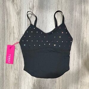 NWT Terez Corset Crop Top Athletic Bra Tank Black Rainbow Gemstone Size XXS